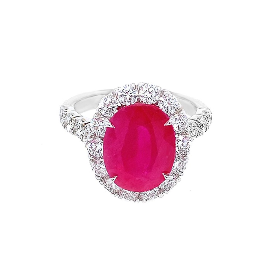 Jewelry COLOR GEMS INC | 18Kw Oval Ruby Halo Ring