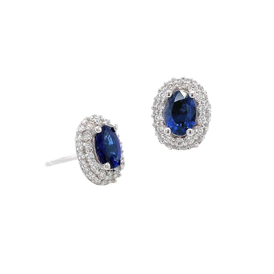 Jewelry NOVELL ENTERPRISES (see LIE) | Oval Sapphire & Pave Halo Studs