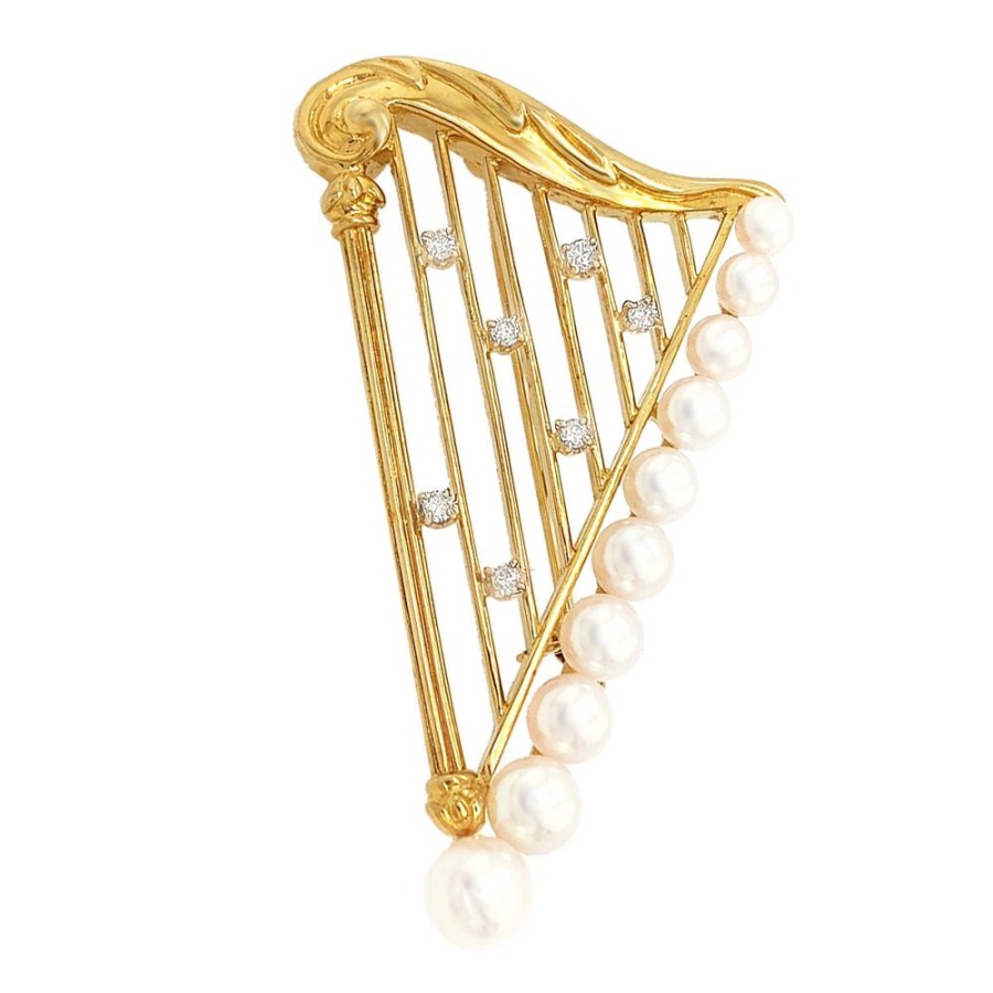 Jewelry ESTATE JEWELRY | 18Ky Vintage Mikimoto "Harp" Pin