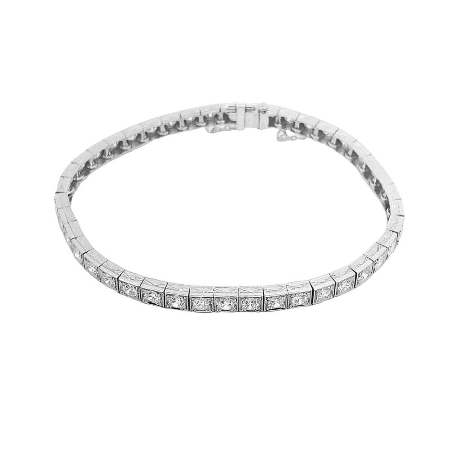 Jewelry ESTATE JEWELRY | Platinum Vintage 6Ct Bracelet