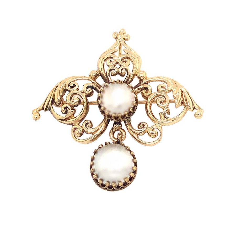 Jewelry ESTATE JEWELRY | Vintage 2-Pearl Scrollwork Pin