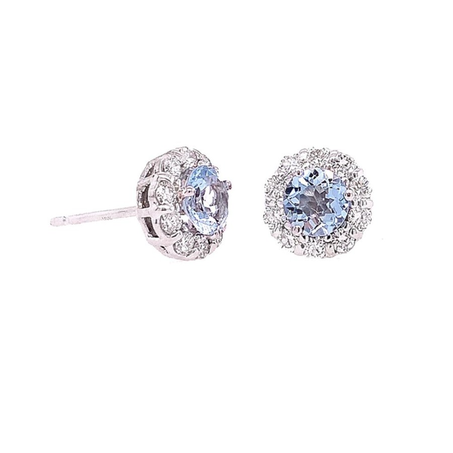 Jewelry SOMERSET MANUFACTURERS INC | Round Aqua & Diamond Halo Studs