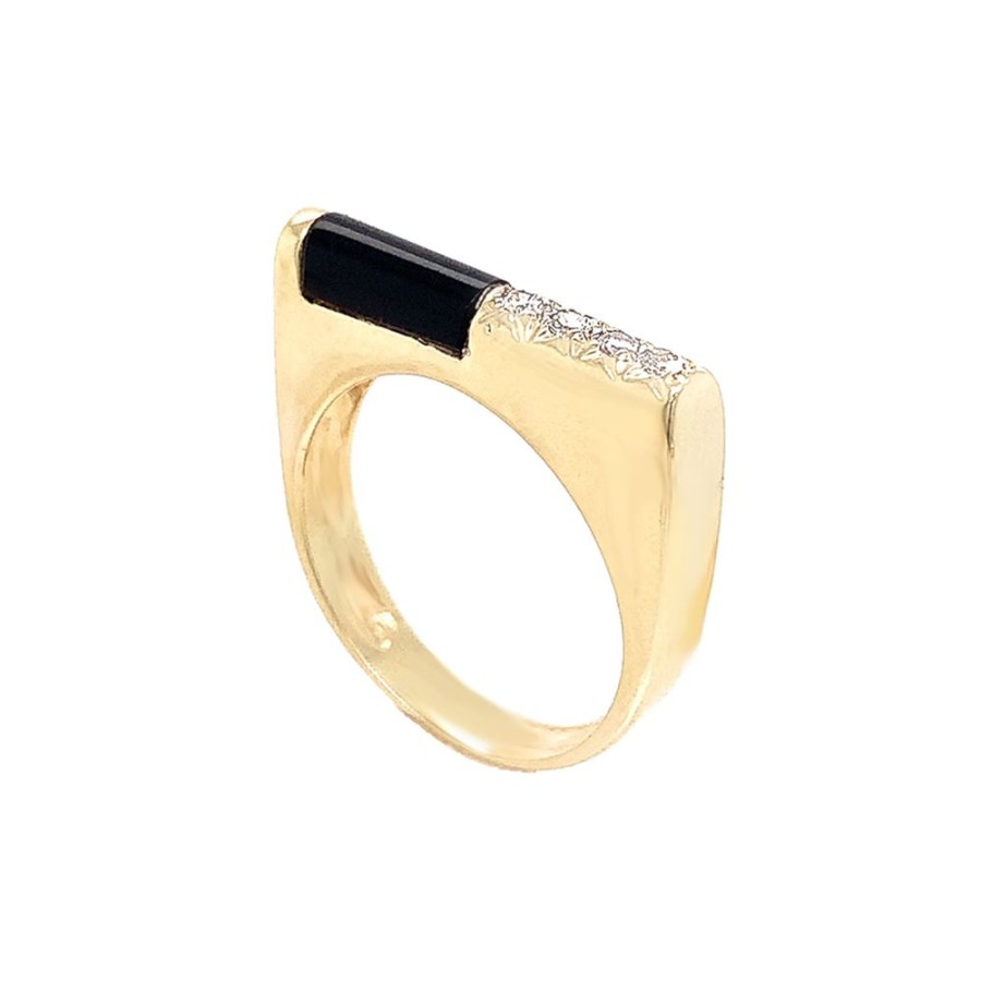 Jewelry ESTATE JEWELRY | Thin Vintage Onyx Bar Ring