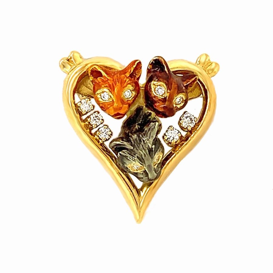 Jewelry PETER LINDEMAN | Vintage Enamel Cat Pin/Pendant