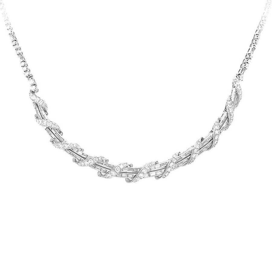 Jewelry COLOR GEMS INC | Baguette Diamond Crescent Necklace