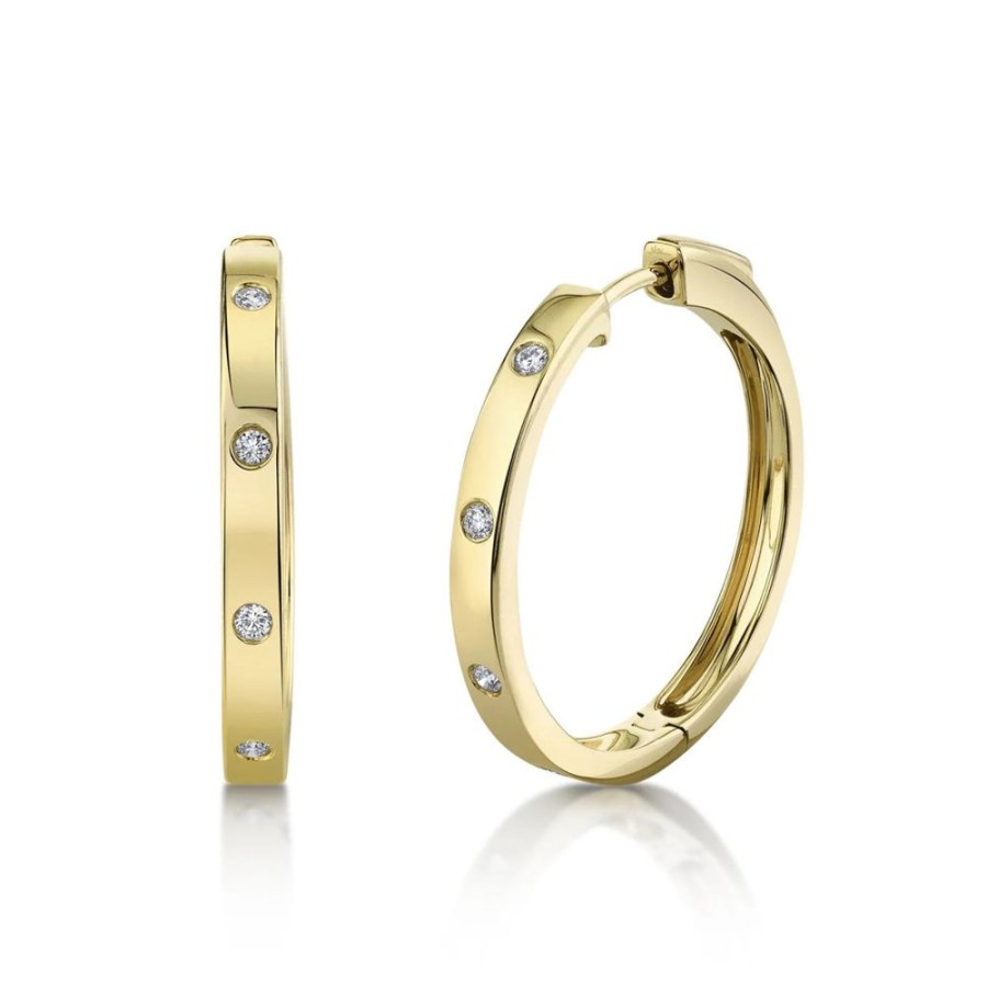 Jewelry SHY CREATION | 14Ky 1" Dotted Diamond Hoops