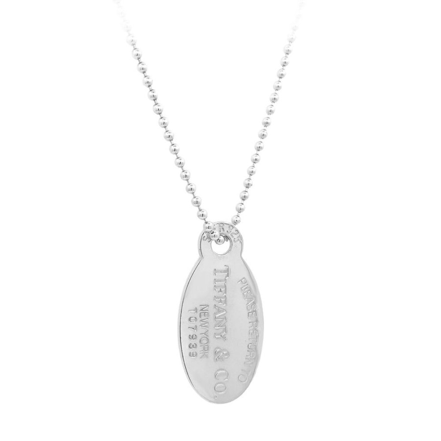 Jewelry ESTATE JEWELRY | Return To Tiffany Tag Pendant Sterling Silver 34 Vintage "Return To Tiffany" Oval Tag Pendant On Bead Chain #T07989