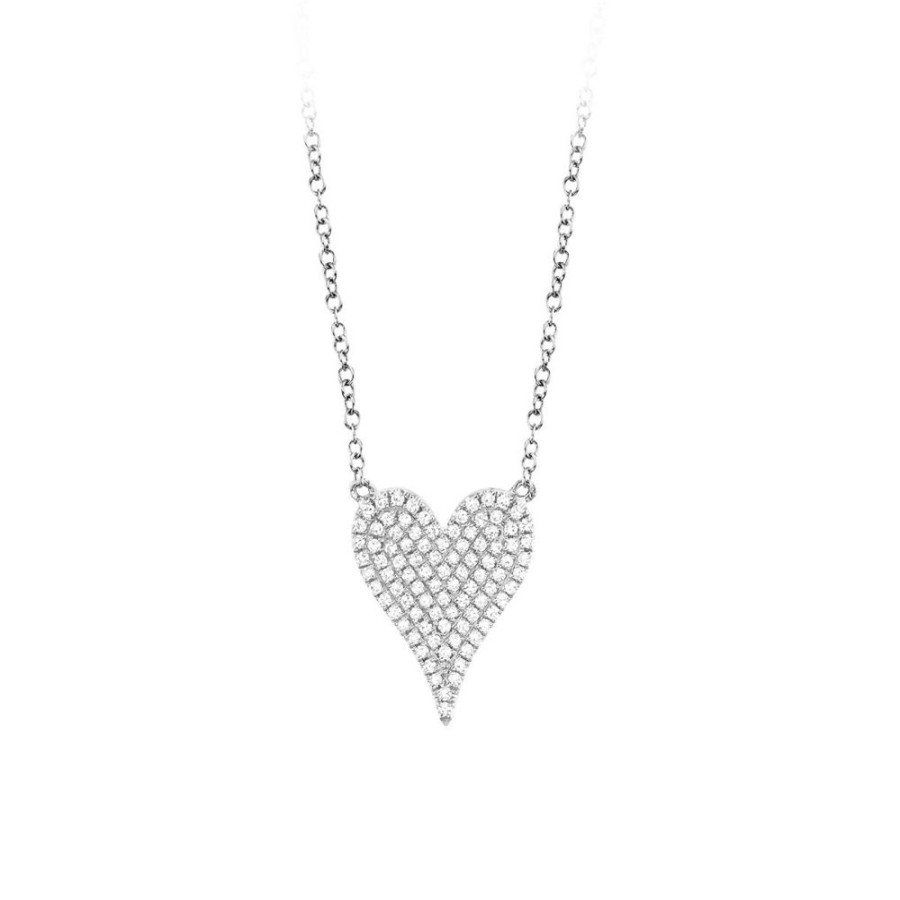 Jewelry SHY CREATION | 14Kw Small Pave Heart Necklace