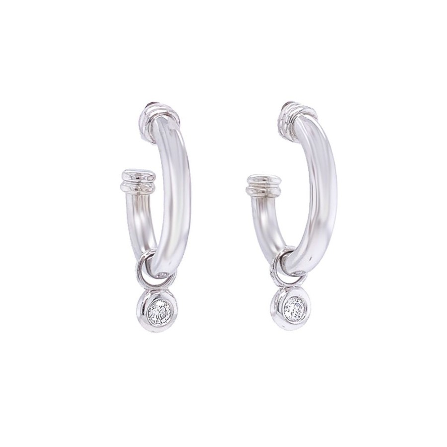 Jewelry ESTATE JEWELRY | Platinum Vintage Hoops With Diamond