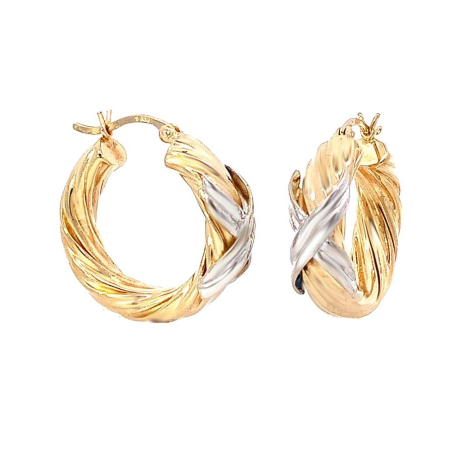 Jewelry ESTATE JEWELRY | 2-Tone Vintage Hoops With "X"