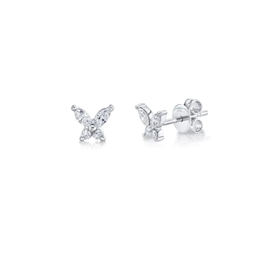 Jewelry SHY CREATION | 14Kw Tiny Diamond Butterfly Studs