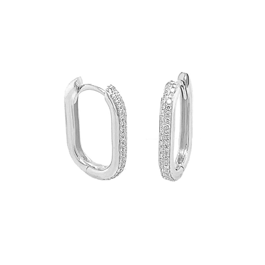 Jewelry SHY CREATION | 14Kw 1/5Ct Oblong Diamond Hoops