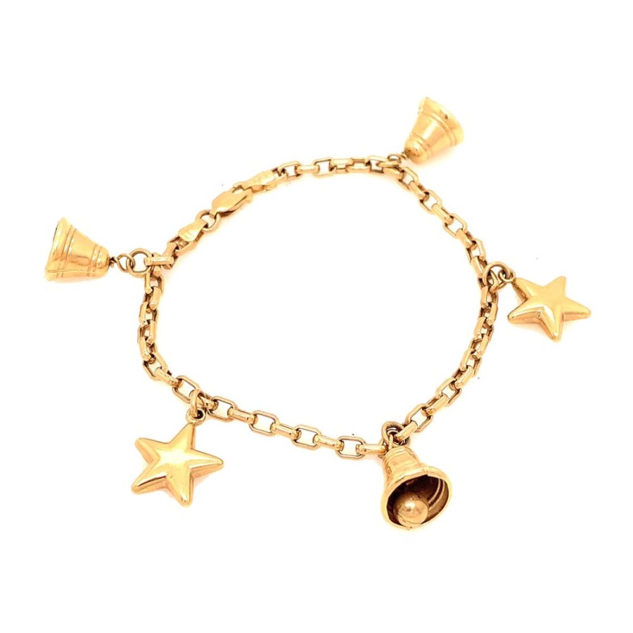 Jewelry D u0026 E SINGER INC | Vintage Bells & Stars Charm Bracelet