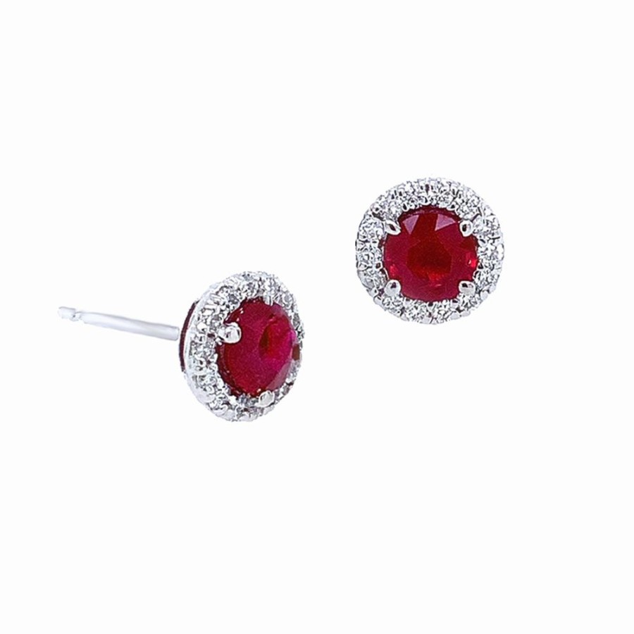 Jewelry SOMERSET MANUFACTURERS INC | 18K Ruby Halo Stud Earrings