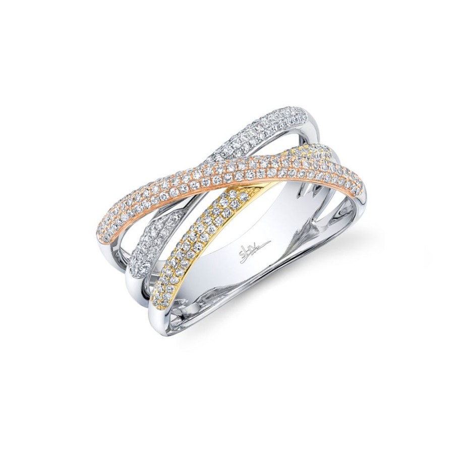 Jewelry SHY CREATION | Tricolor Diamond Crossover Ring