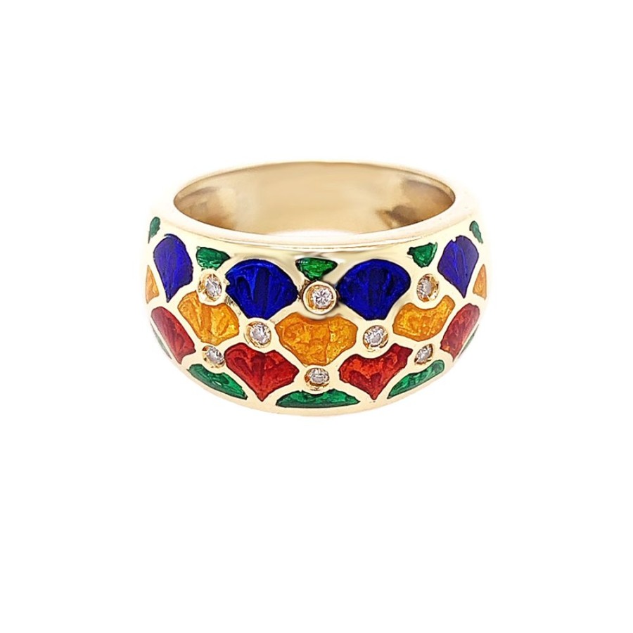 Jewelry ESTATE JEWELRY | 18Ky Vintage Enamel Dome Ring