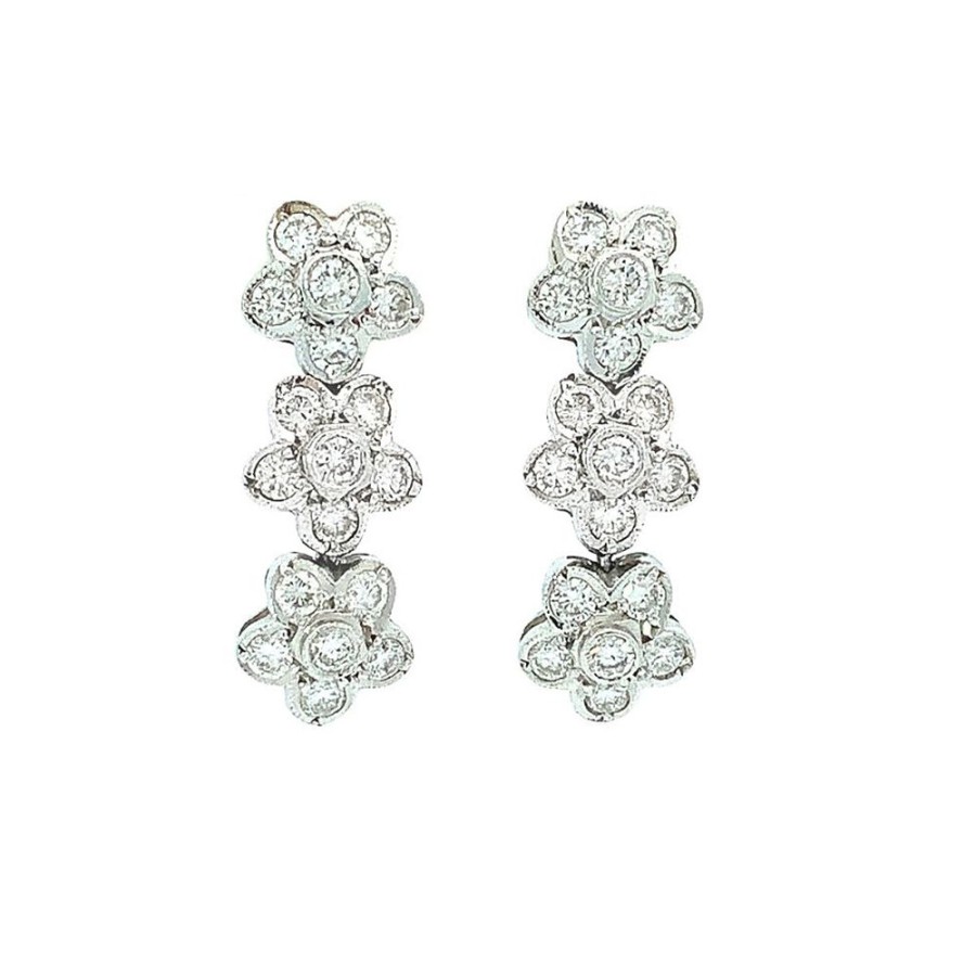 Jewelry MAX JEWELRY INC. | 3-Flower Diamond Drop Earrings