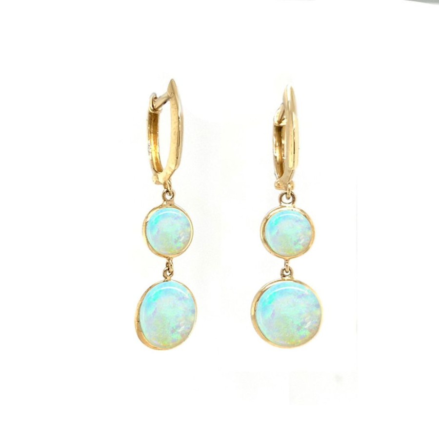 Jewelry JEWELMAK | 2-Stone Opal Hoop Drop Earrings