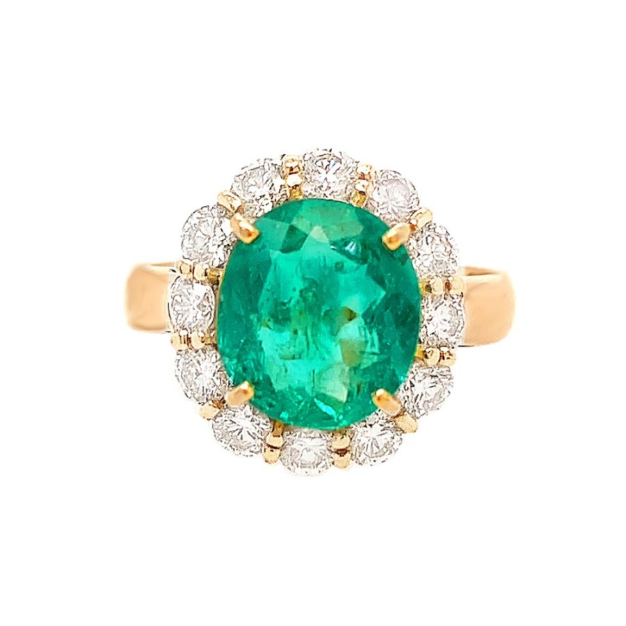 Jewelry COLOR GEMS INC | Oval 3Ct Emerald Halo Ring