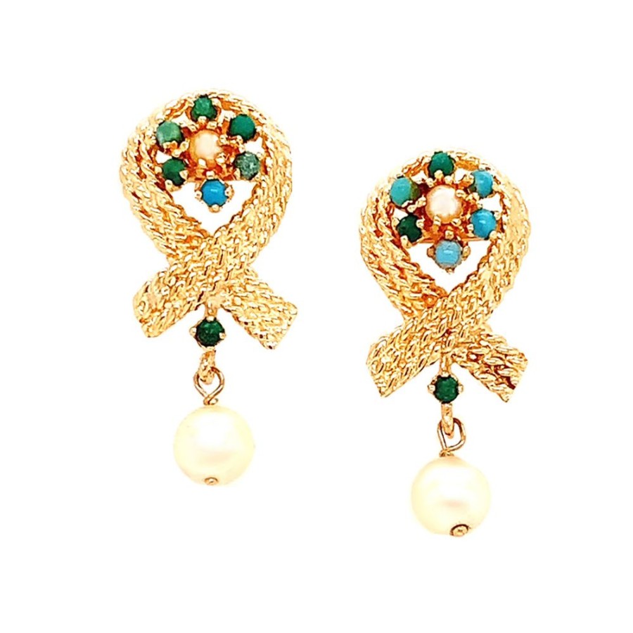 Jewelry ESTATE JEWELRY | Vintage Pearl & Turquoise Earrings