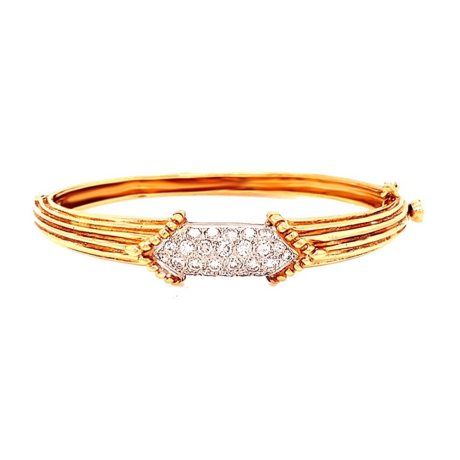 Jewelry ESTATE JEWELRY | 18Ky Pave Diamond Vintage Bangle