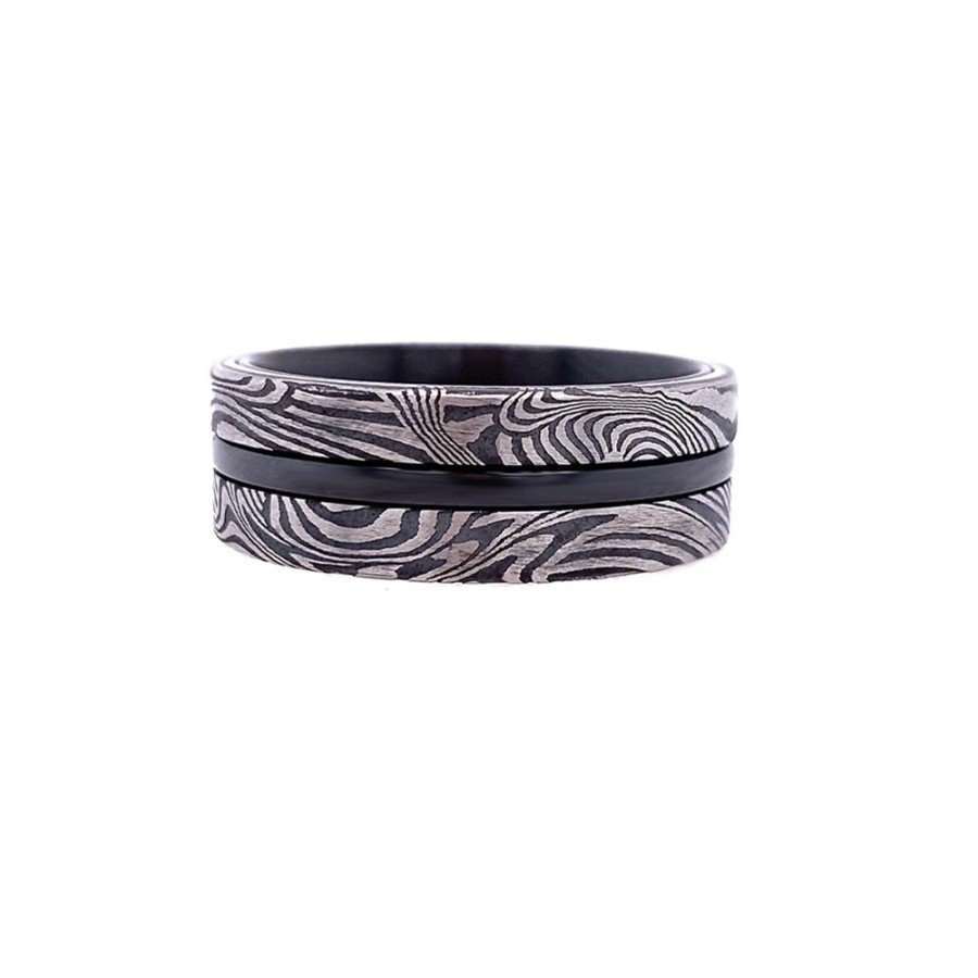 Jewelry HEAVY STONE RINGS | Zirconium & Damascus Steel Band