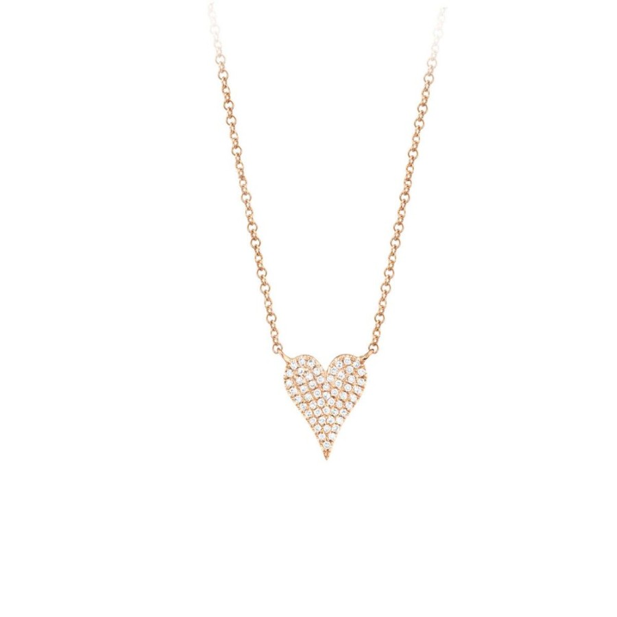 Jewelry SHY CREATION | Rose Gold Small Pave Heart Necklace