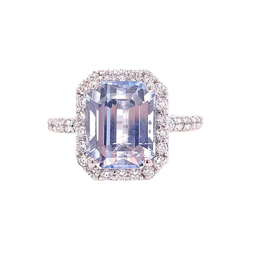 Jewelry SOMERSET MANUFACTURERS INC | Emerald-Cut Aqua Halo Ring