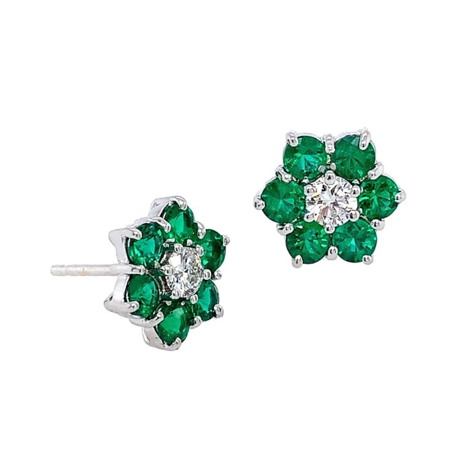 Jewelry HENRI BAR u0026 COMPANY | Emerald Flower Stud Earrings