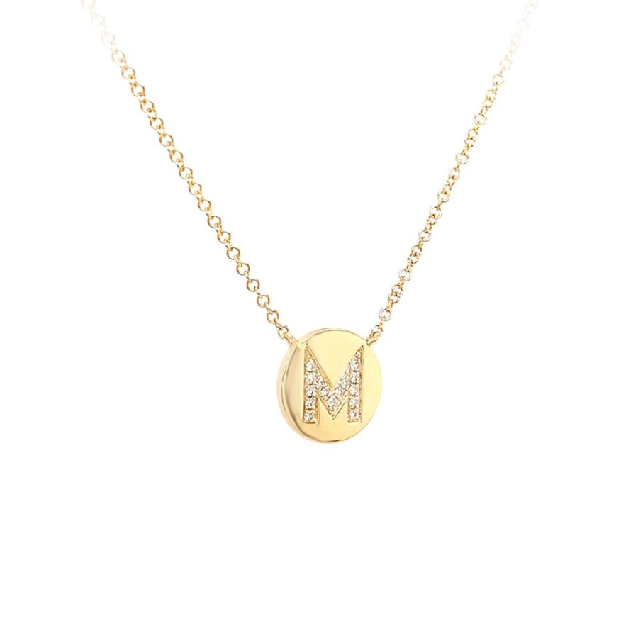 Jewelry SHY CREATION | 14Ky Diamond "M" Disc Necklace