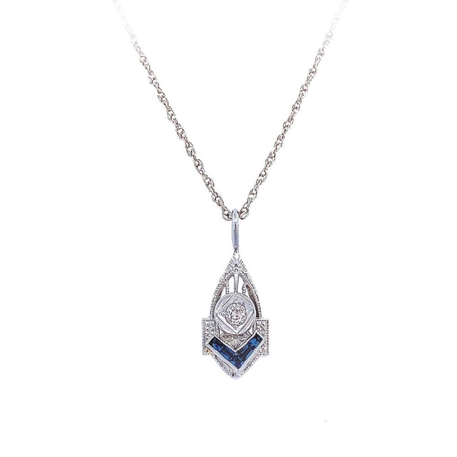 Jewelry ESTATE JEWELRY | 18Kw Edwardian Sapphire Pendant