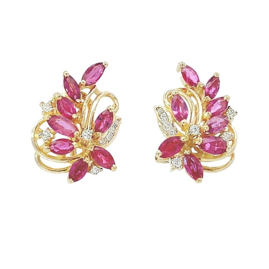 Jewelry ESTATE JEWELRY | Vintage 18K Ruby Cluster Earrings