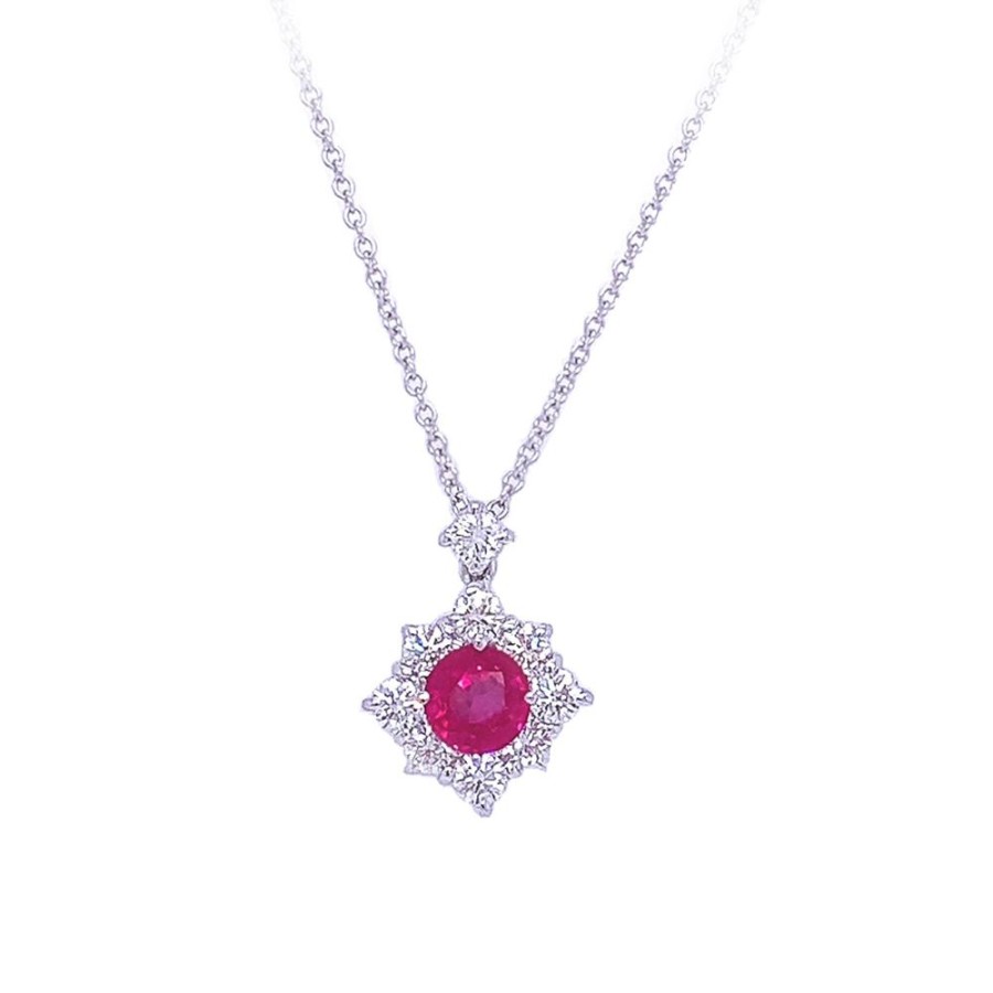 Jewelry SOMERSET MANUFACTURERS INC | Round Ruby & Diamond Halo Pendant