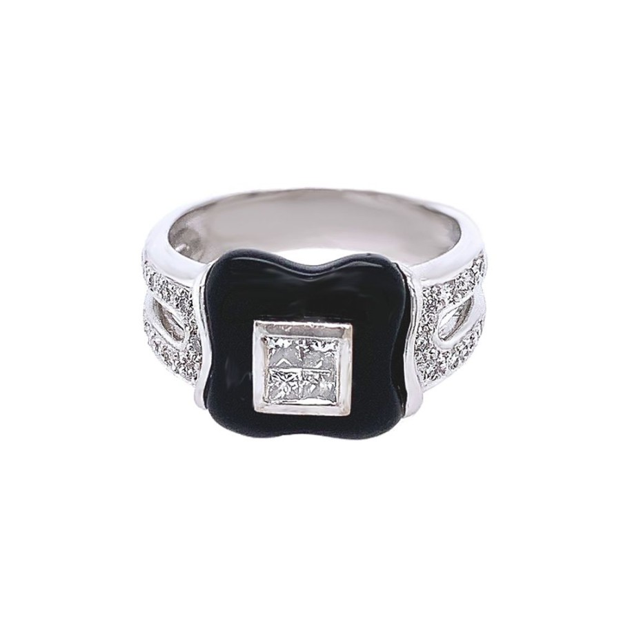 Jewelry ESTATE JEWELRY | Vintage Onyx & Princess Diam Ring