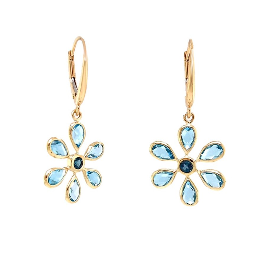 Jewelry JEWELMAK | Blue Topaz Flower Drop Earrings