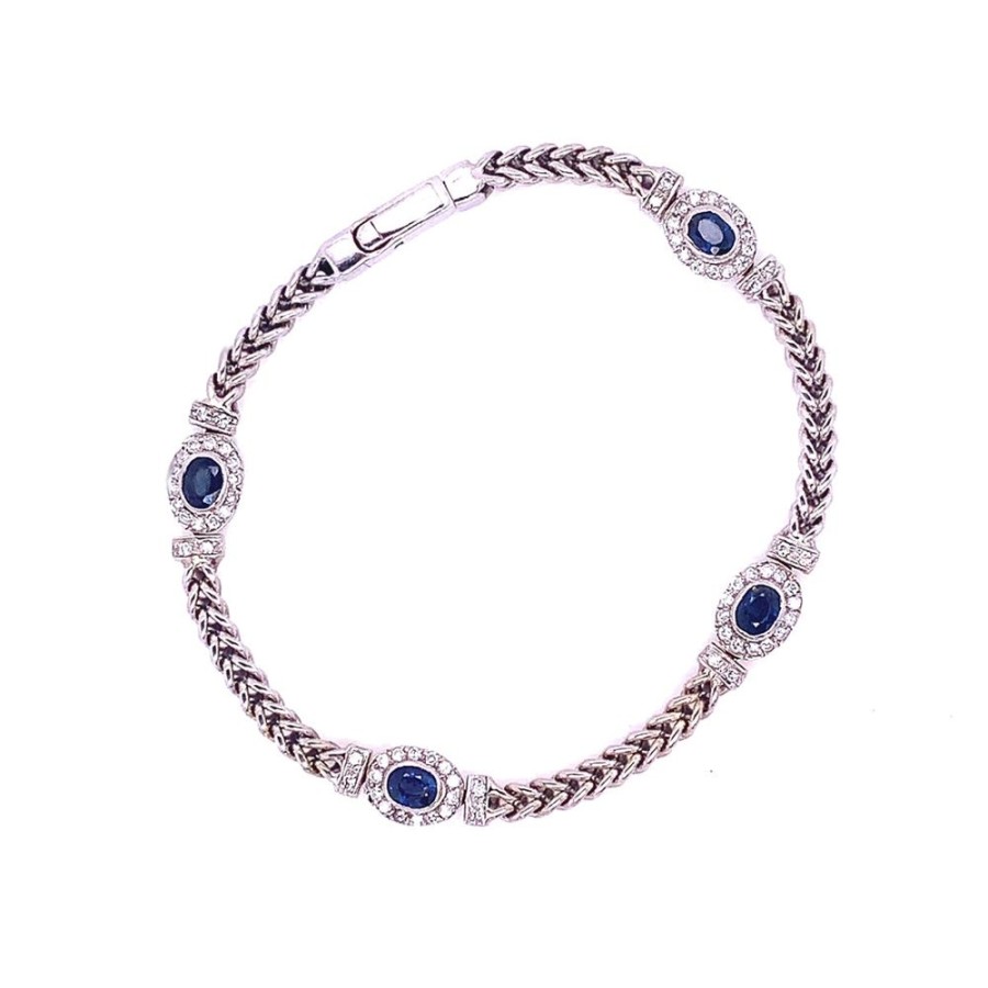 Jewelry NOW AND FOREVER ANTIQUES | 14Kw Vintage Sapphire Halo Bracelet