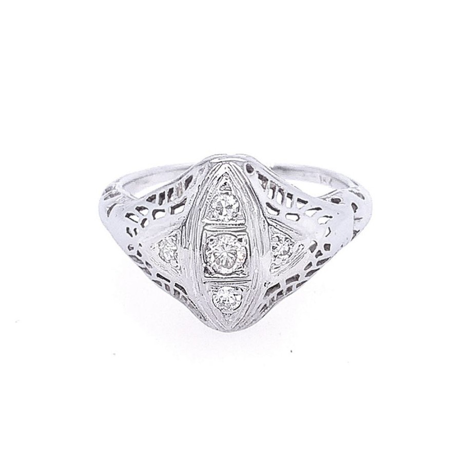 Jewelry ESTATE JEWELRY | 18Kw Small Vintage Filigree Ring