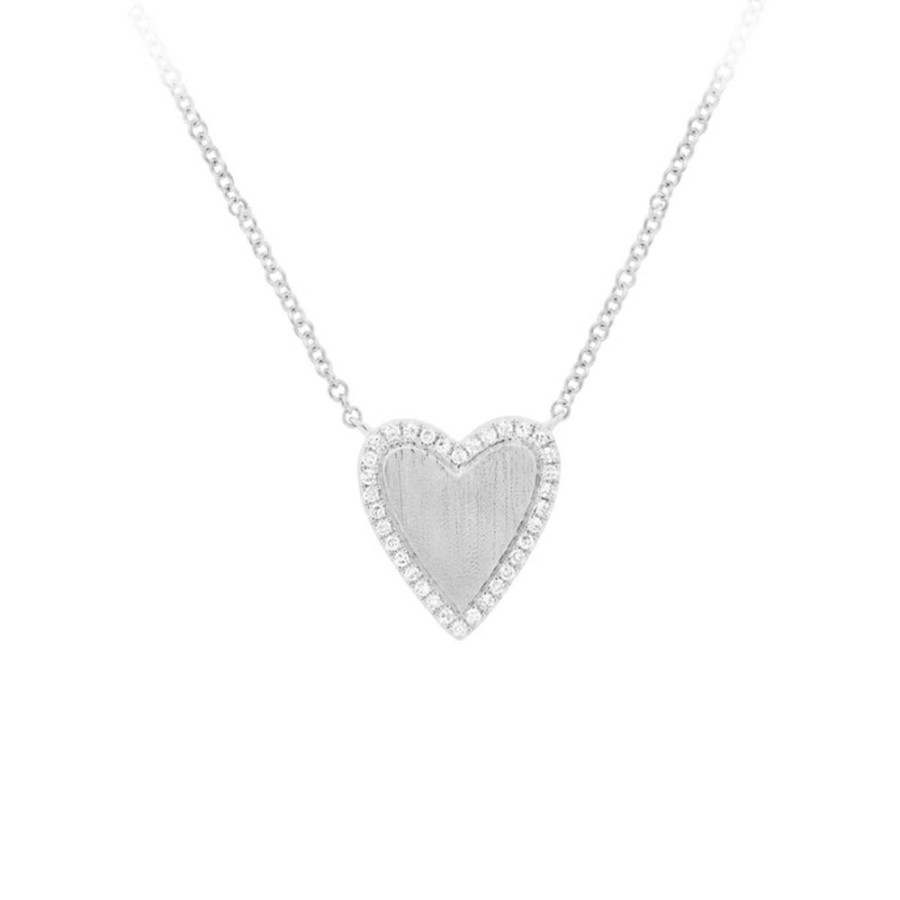 Jewelry SHY CREATION | 14Kw Satin & Diamond Heart Necklace