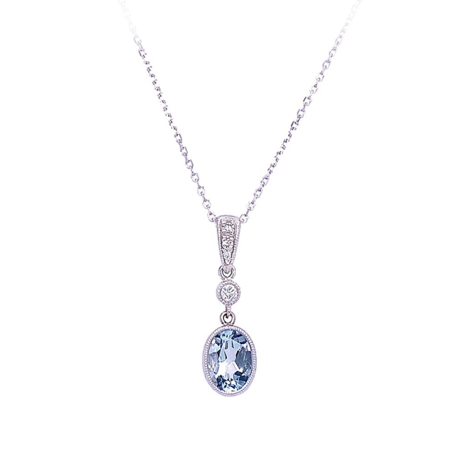 Jewelry IN THE ROUGH NY CORP | Aqua & Diamond Milgrain Pendant