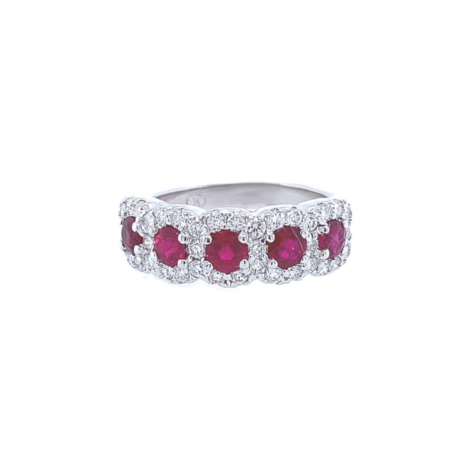 Jewelry SOMERSET MANUFACTURERS INC | 18Kw Ruby 5-Halo Ring