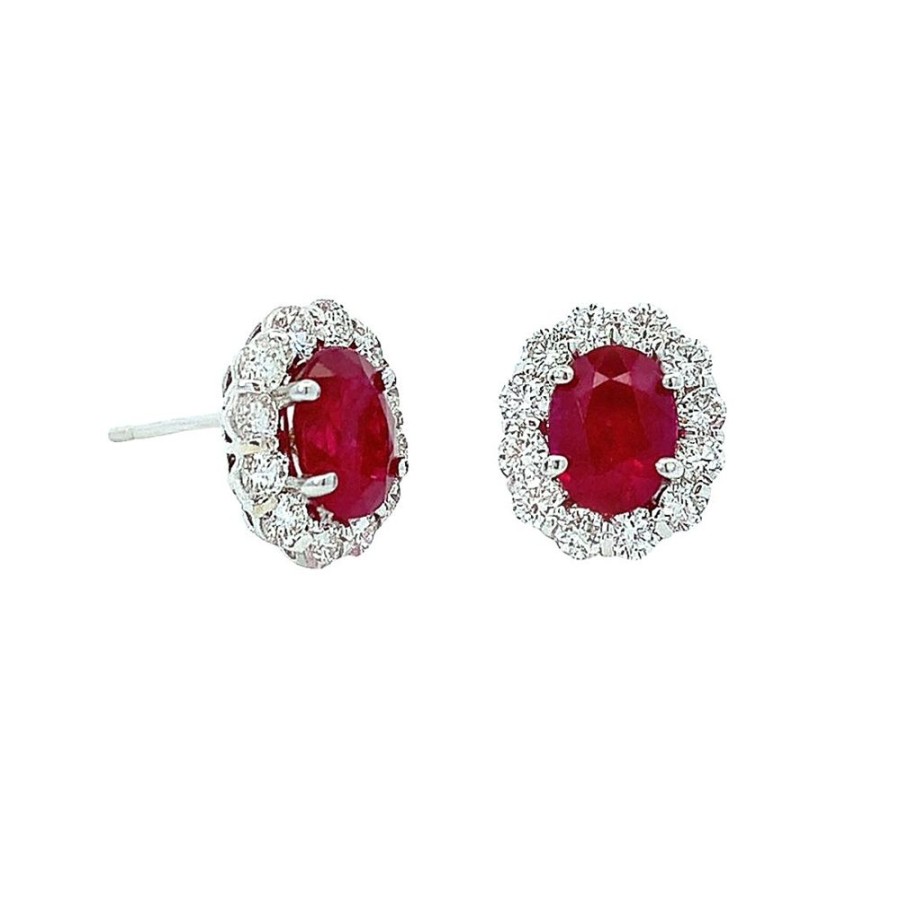 Jewelry SOMERSET MANUFACTURERS INC | Oval Fine Ruby Halo Studs