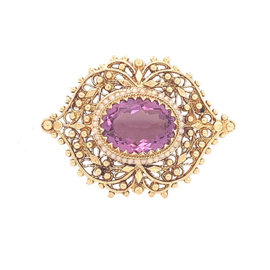 Jewelry ESTATE JEWELRY | 1970S Amethyst & Pearl Pin/Pendant