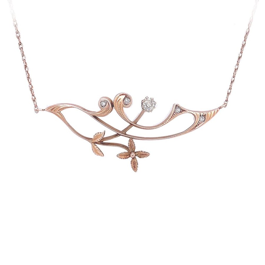 Jewelry ESTATE JEWELRY | 14K Rose Gold 18" Art Nouveau