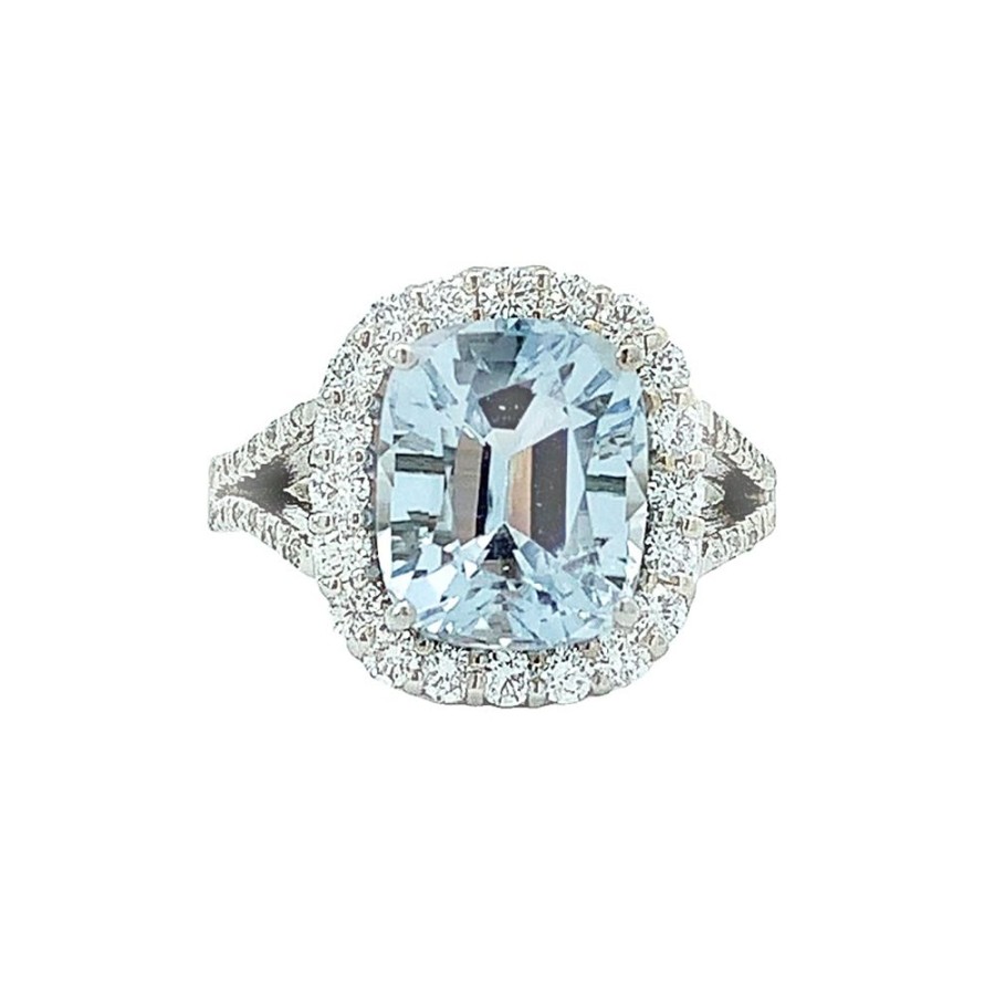 Jewelry SOMERSET MANUFACTURERS INC | 18Kw Cushion Aqua Halo Ring