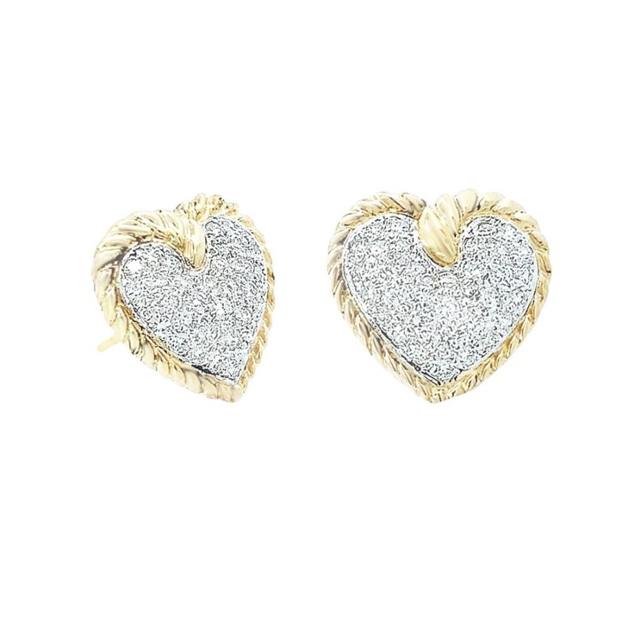 Jewelry ESTATE JEWELRY | 18K Vintage Pave Heart Earrings