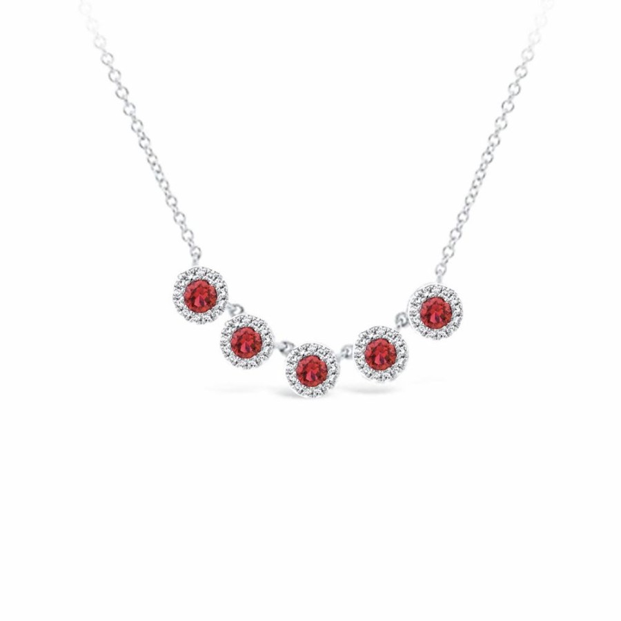 Jewelry SHY CREATION | 14Kw Ruby 5 Halo Necklace