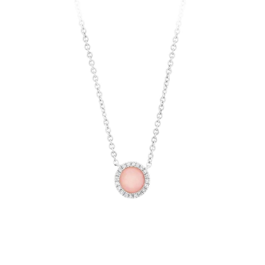 Jewelry SHY CREATION | 14Kw Small Pink Opal Halo Necklace