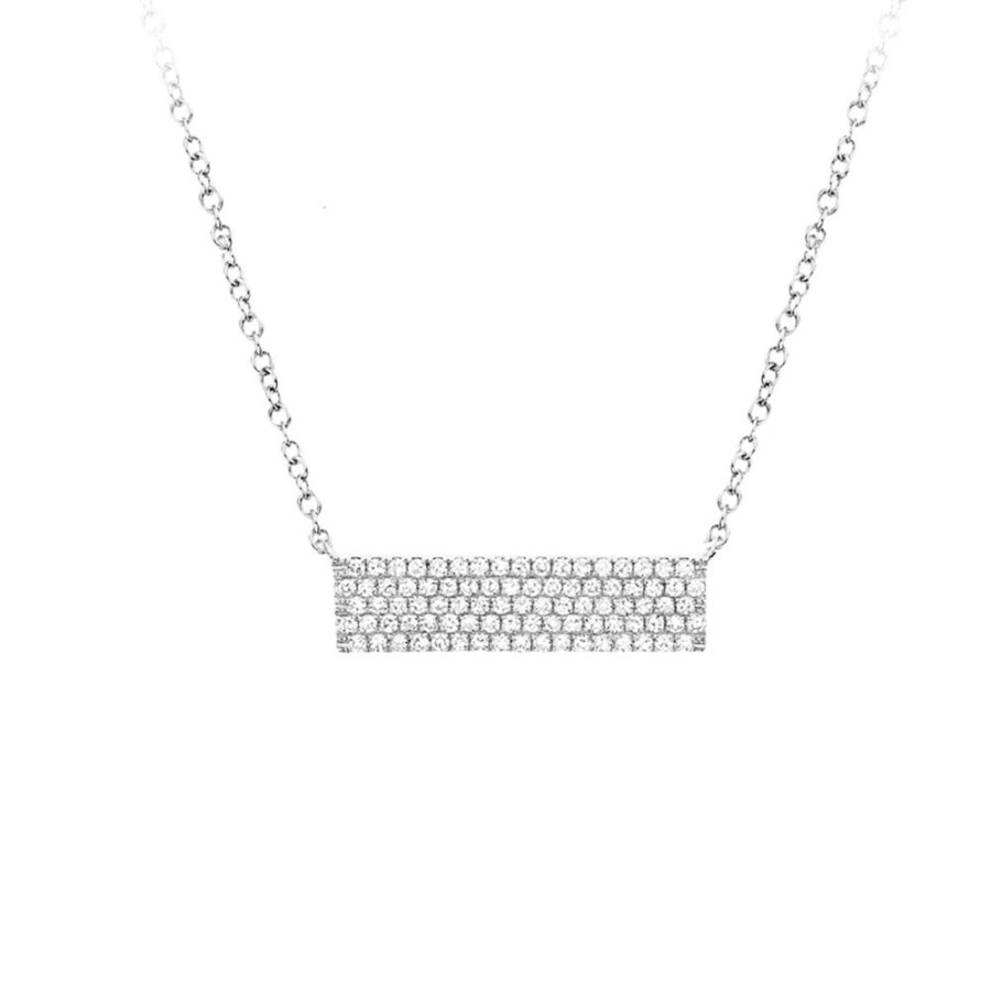 Jewelry SHY CREATION | 14Kw Horizontal Pave Bar Necklace