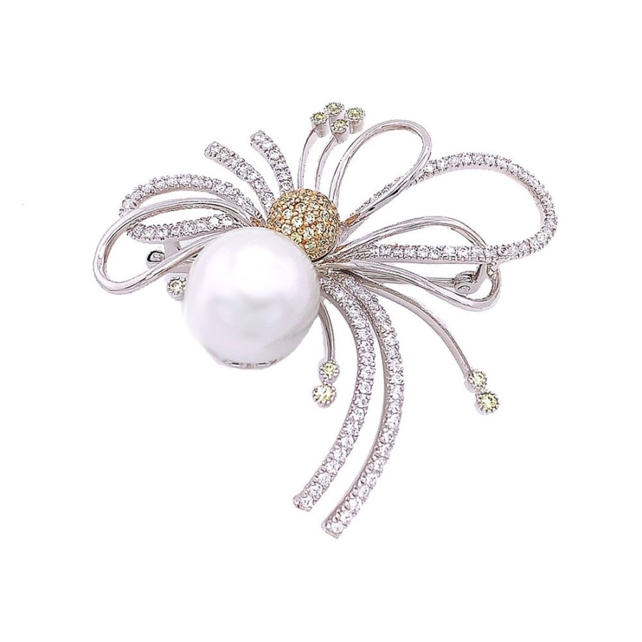 Jewelry ESTATE JEWELRY | Vintage South Sea Pearl & Cz Pin