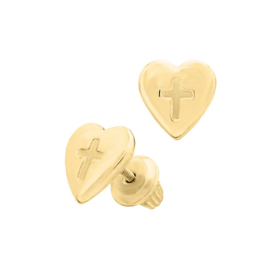 Jewelry MARATHON COMPANY | Child Heart Studs With Cross